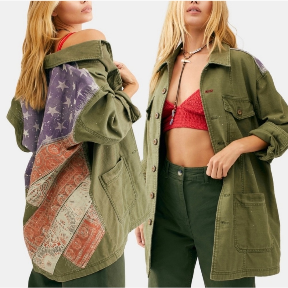 Free people spruce military American flag jacket